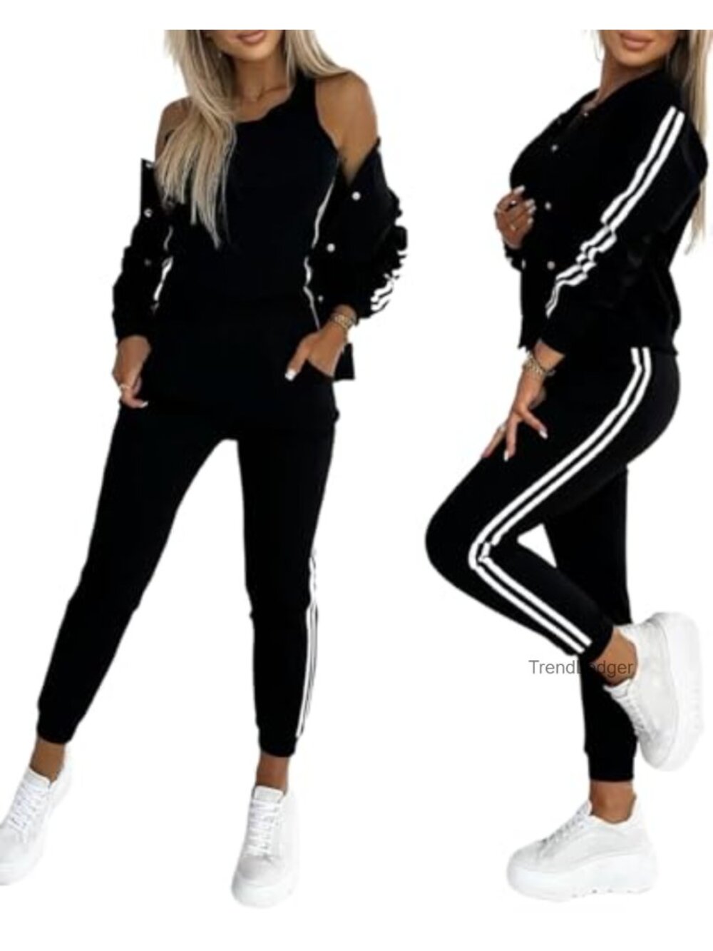 3 Piece Women's Tracksuit Set with Bomber Jacket Racerback Tank Joggers